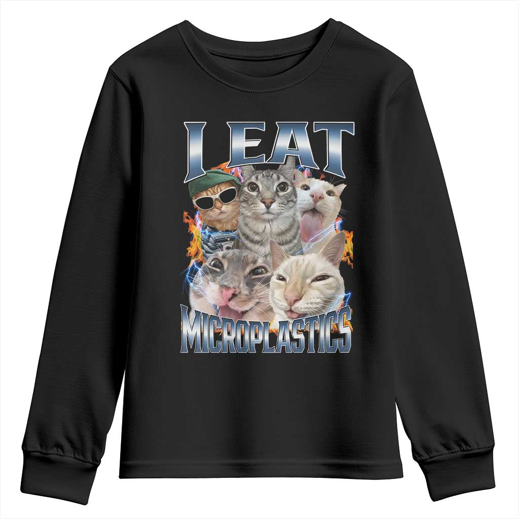 Funny Cat Meme Youth Sweatshirt I Eat Microplastics - Wonder Print Shop