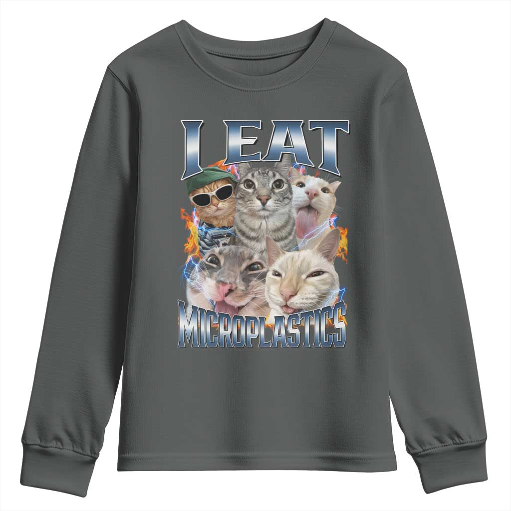 Funny Cat Meme Youth Sweatshirt I Eat Microplastics - Wonder Print Shop