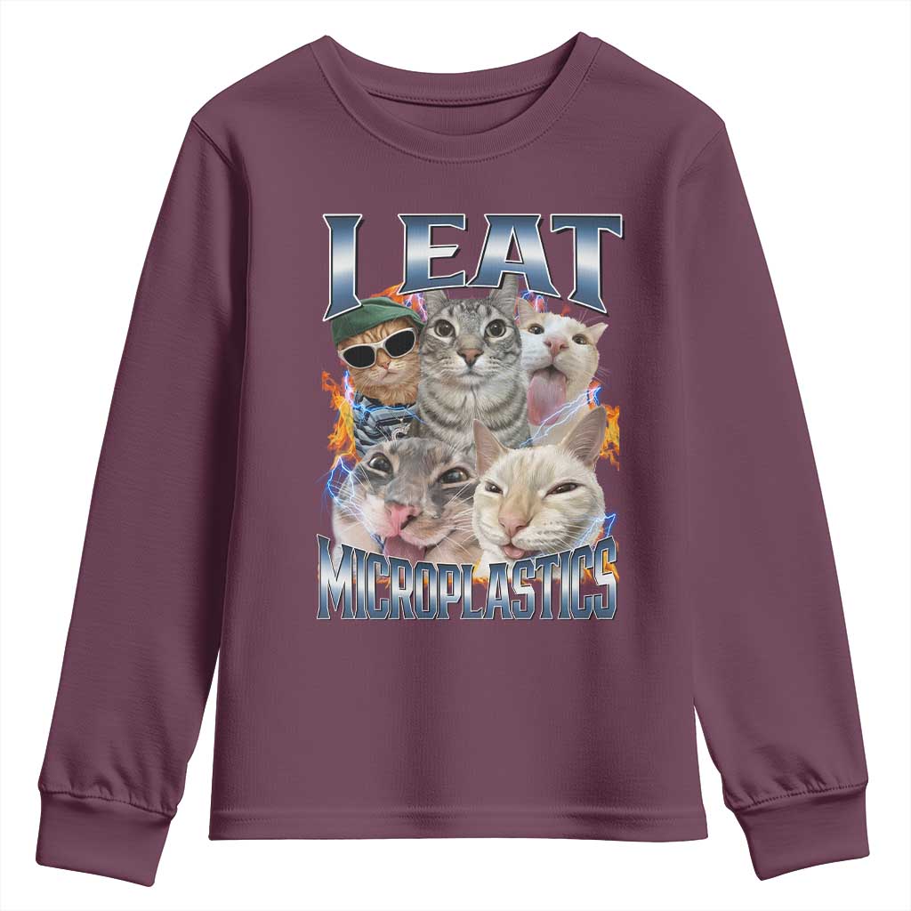 Funny Cat Meme Youth Sweatshirt I Eat Microplastics - Wonder Print Shop
