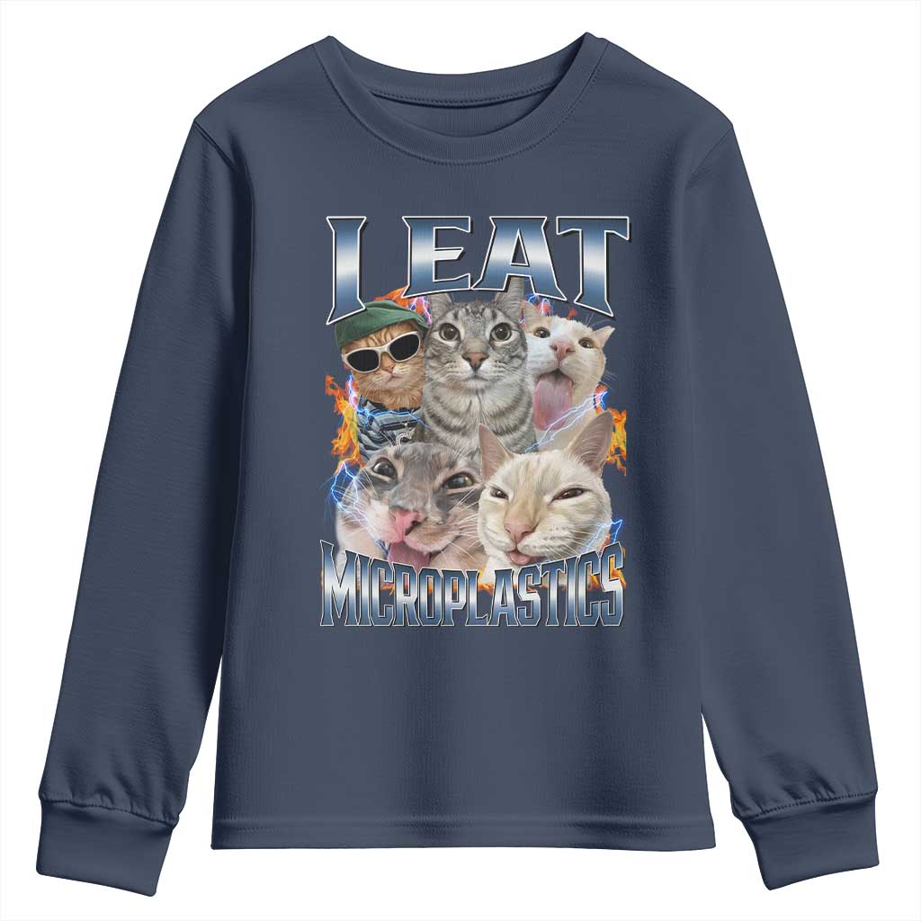 Funny Cat Meme Youth Sweatshirt I Eat Microplastics - Wonder Print Shop