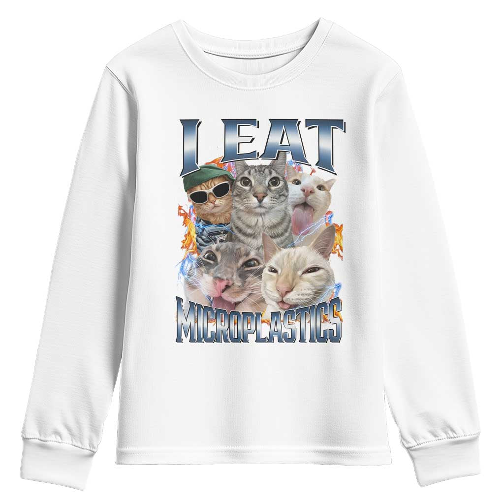 Funny Cat Meme Youth Sweatshirt I Eat Microplastics - Wonder Print Shop