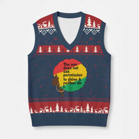 Black Woman Empowerment V-Neck Knit Sweater Vest The Sun Does Not Ask Permission To Shine - Wonder Print Shop
