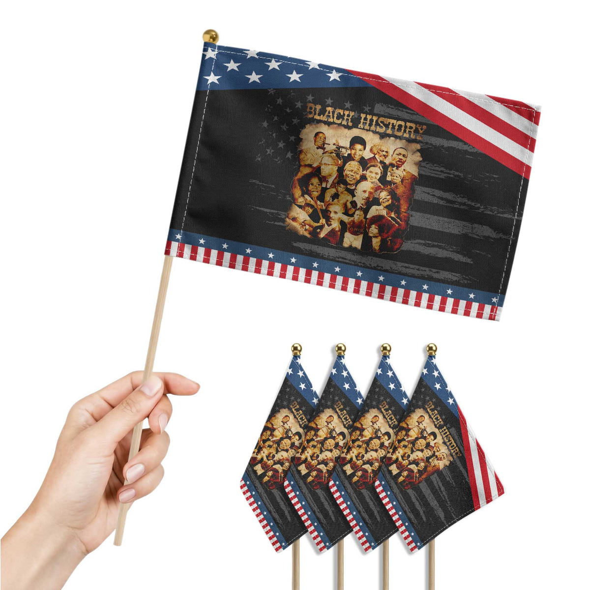 Black History Month Patriotic Handheld Flag African American Pride