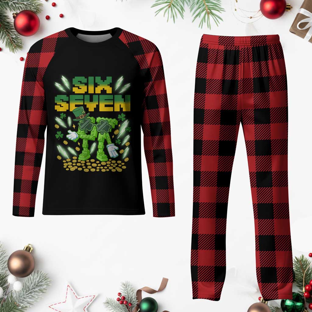67 Italian Brainrot St Patricks Day Plaid Pajama Set Funny Six Seven Leprechaun Playing Baseball Meme