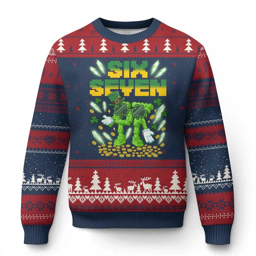 67 Italian Brainrot St Patricks Day Ugly Christmas Sweater Funny Six Seven Leprechaun Playing Baseball Meme