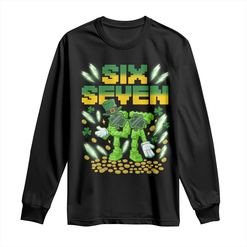67 Italian Brainrot St Patricks Day Long Sleeve Shirt Funny Six Seven Leprechaun Playing Baseball Meme