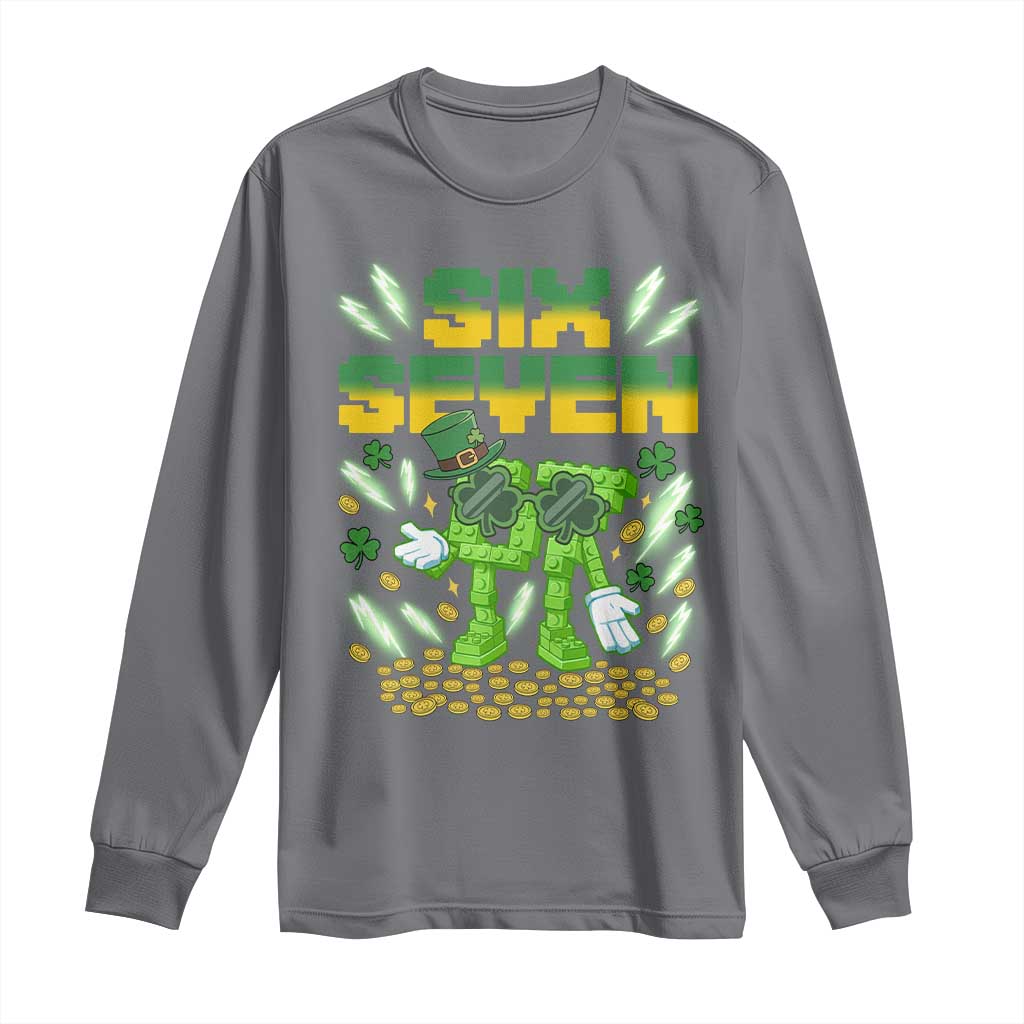 67 Italian Brainrot St Patricks Day Long Sleeve Shirt Funny Six Seven Leprechaun Playing Baseball Meme