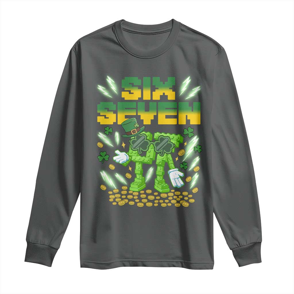 67 Italian Brainrot St Patricks Day Long Sleeve Shirt Funny Six Seven Leprechaun Playing Baseball Meme