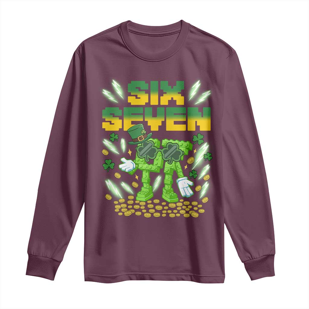 67 Italian Brainrot St Patricks Day Long Sleeve Shirt Funny Six Seven Leprechaun Playing Baseball Meme