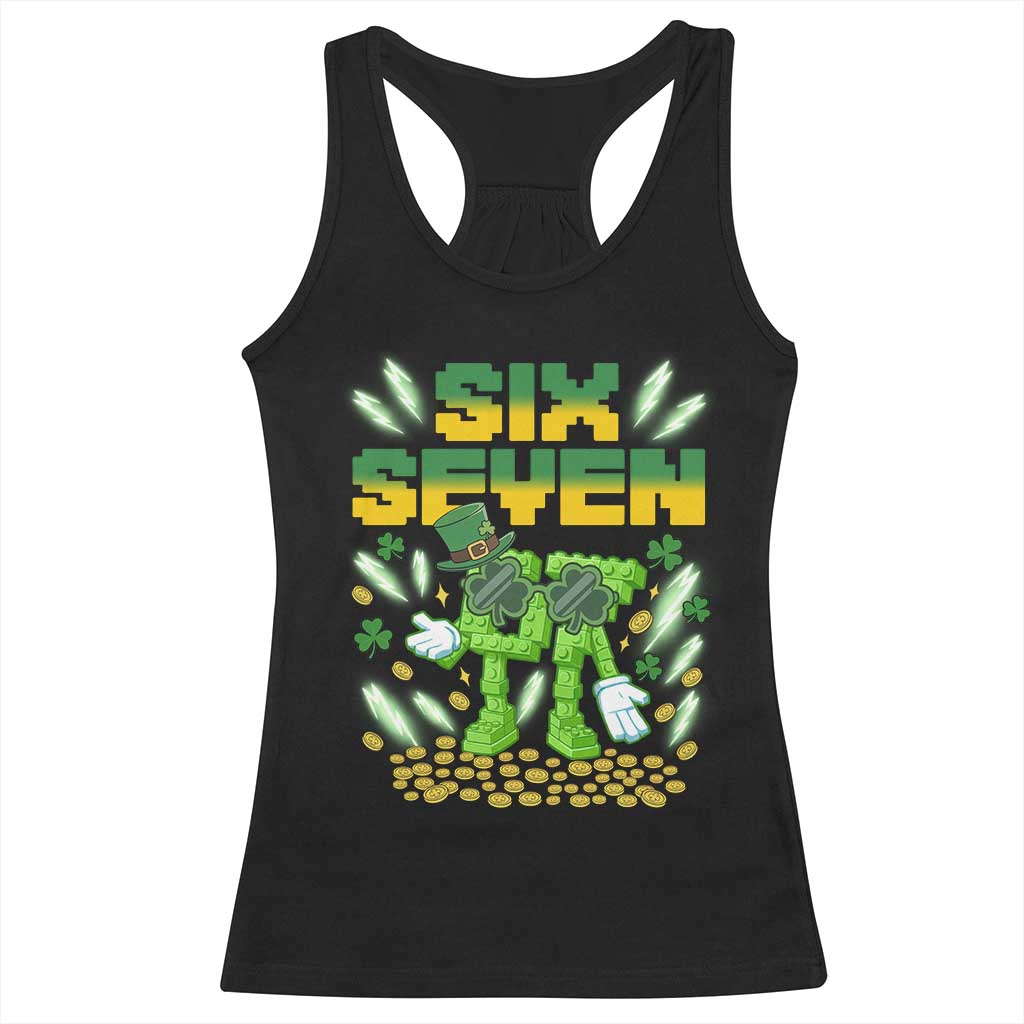 67 Italian Brainrot St Patricks Day Racerback Tank Top Funny Six Seven Leprechaun Playing Baseball Meme