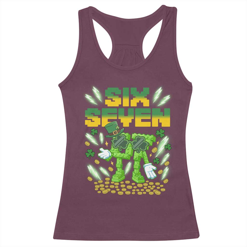 67 Italian Brainrot St Patricks Day Racerback Tank Top Funny Six Seven Leprechaun Playing Baseball Meme