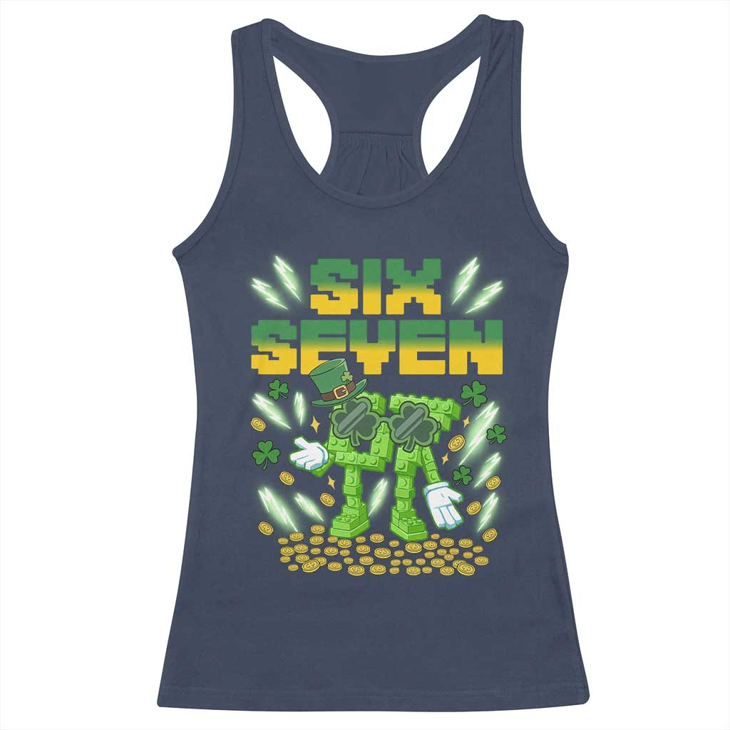67 Italian Brainrot St Patricks Day Racerback Tank Top Funny Six Seven Leprechaun Playing Baseball Meme