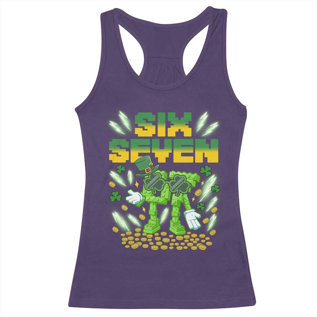 67 Italian Brainrot St Patricks Day Racerback Tank Top Funny Six Seven Leprechaun Playing Baseball Meme