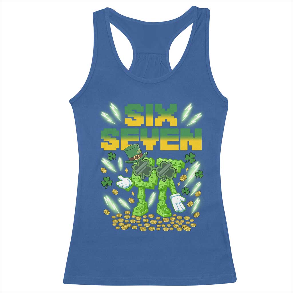 67 Italian Brainrot St Patricks Day Racerback Tank Top Funny Six Seven Leprechaun Playing Baseball Meme