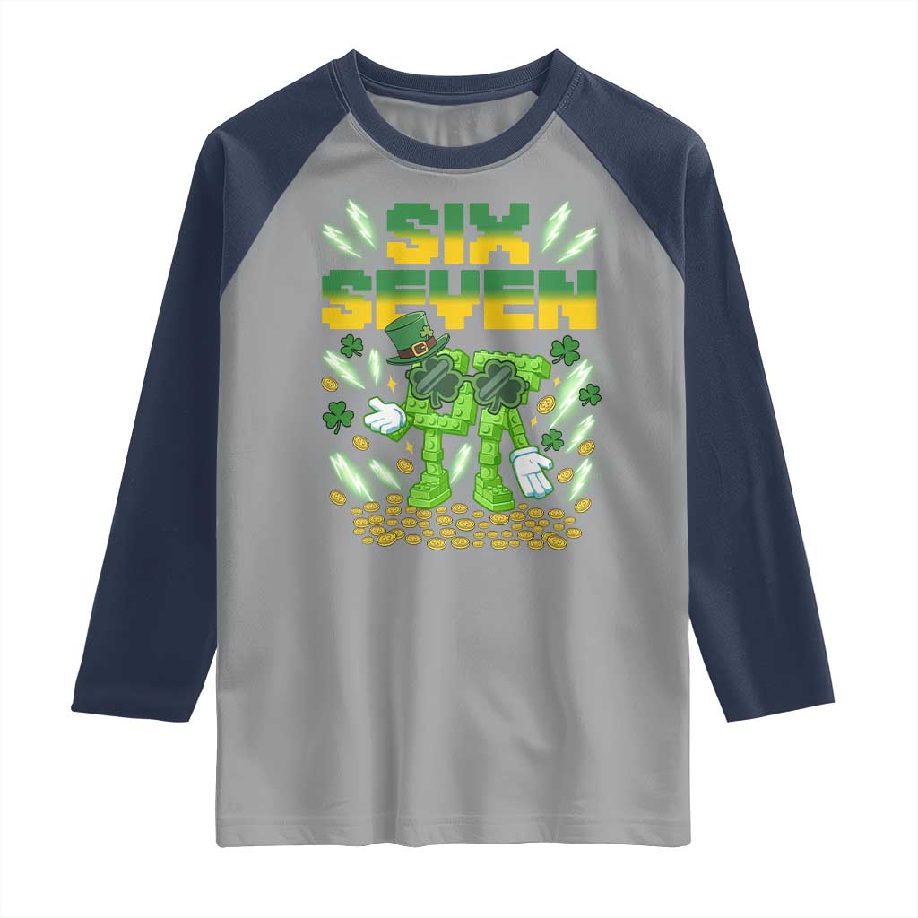 67 Italian Brainrot St Patricks Day Raglan Shirt Funny Six Seven Leprechaun Playing Baseball Meme