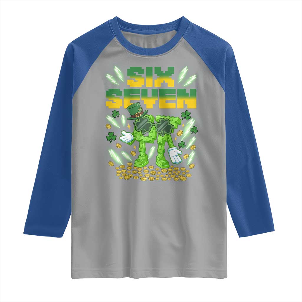 67 Italian Brainrot St Patricks Day Raglan Shirt Funny Six Seven Leprechaun Playing Baseball Meme