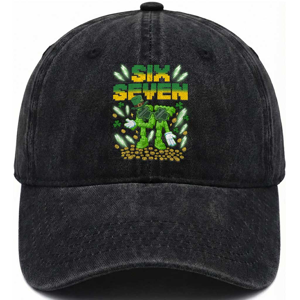 67 Italian Brainrot St Patricks Day Washed Cotton Baseball Cap Funny Six Seven Leprechaun Playing Baseball Meme