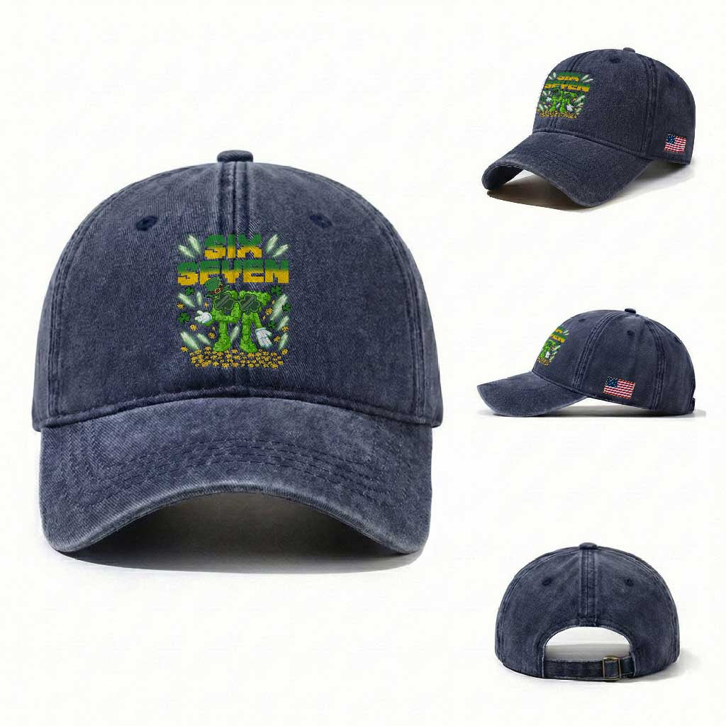67 Italian Brainrot St Patricks Day Washed Cotton Baseball Cap Funny Six Seven Leprechaun Playing Baseball Meme