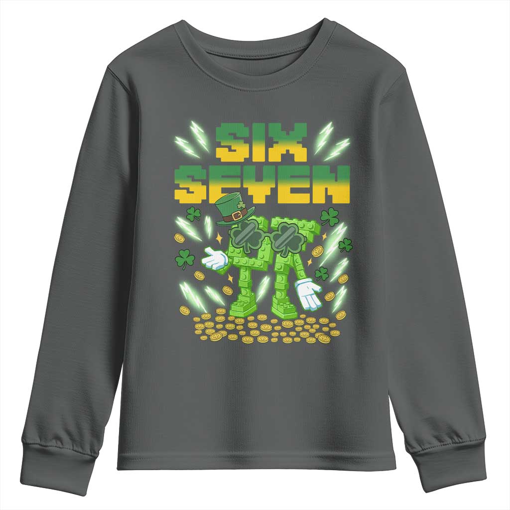 67 Italian Brainrot St Patricks Day Youth Sweatshirt Funny Six Seven Leprechaun Playing Baseball Meme
