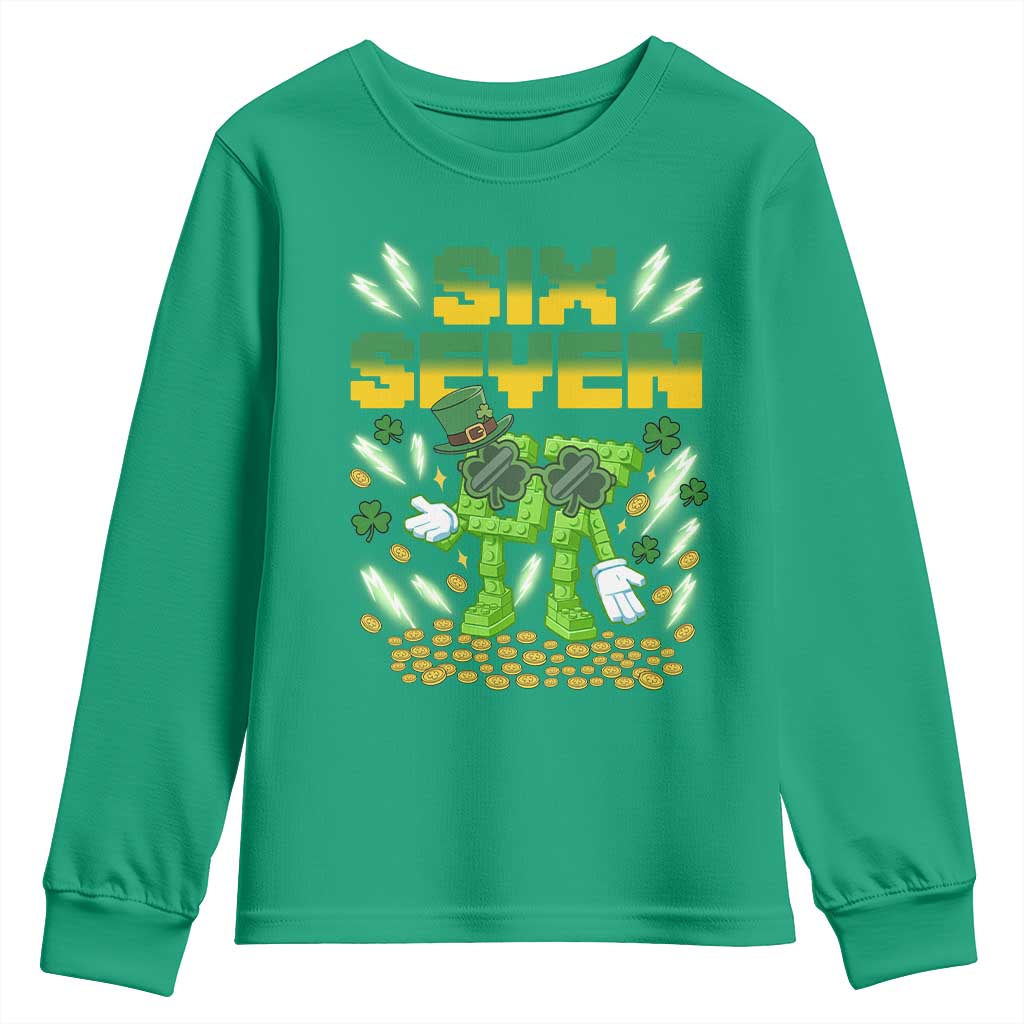67 Italian Brainrot St Patricks Day Youth Sweatshirt Funny Six Seven Leprechaun Playing Baseball Meme