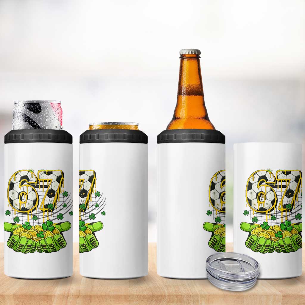 67 Soccer St Patricks Day 4 in 1 Can Cooler Tumbler Funny Six Seven Gen Alpha Meme Drip