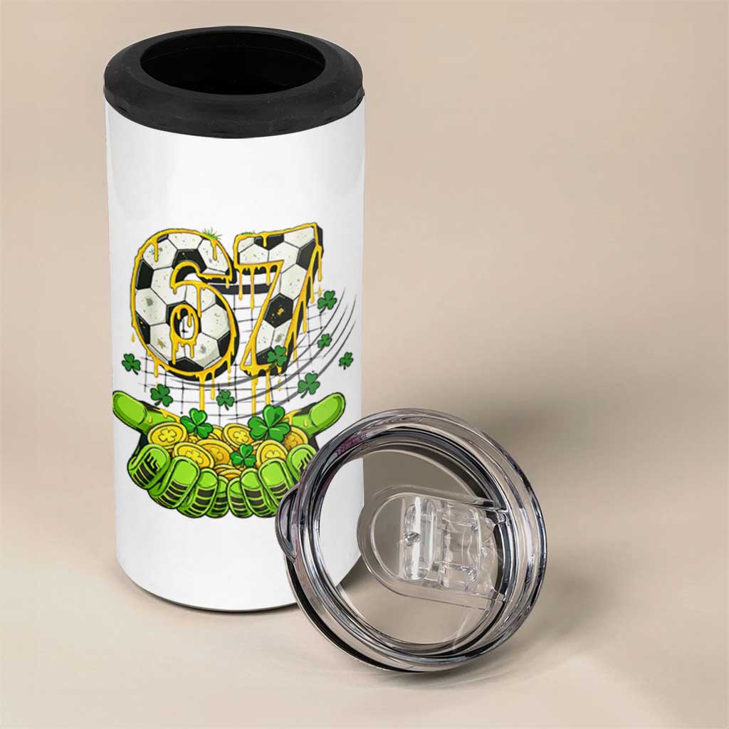 67 Soccer St Patricks Day 4 in 1 Can Cooler Tumbler Funny Six Seven Gen Alpha Meme Drip