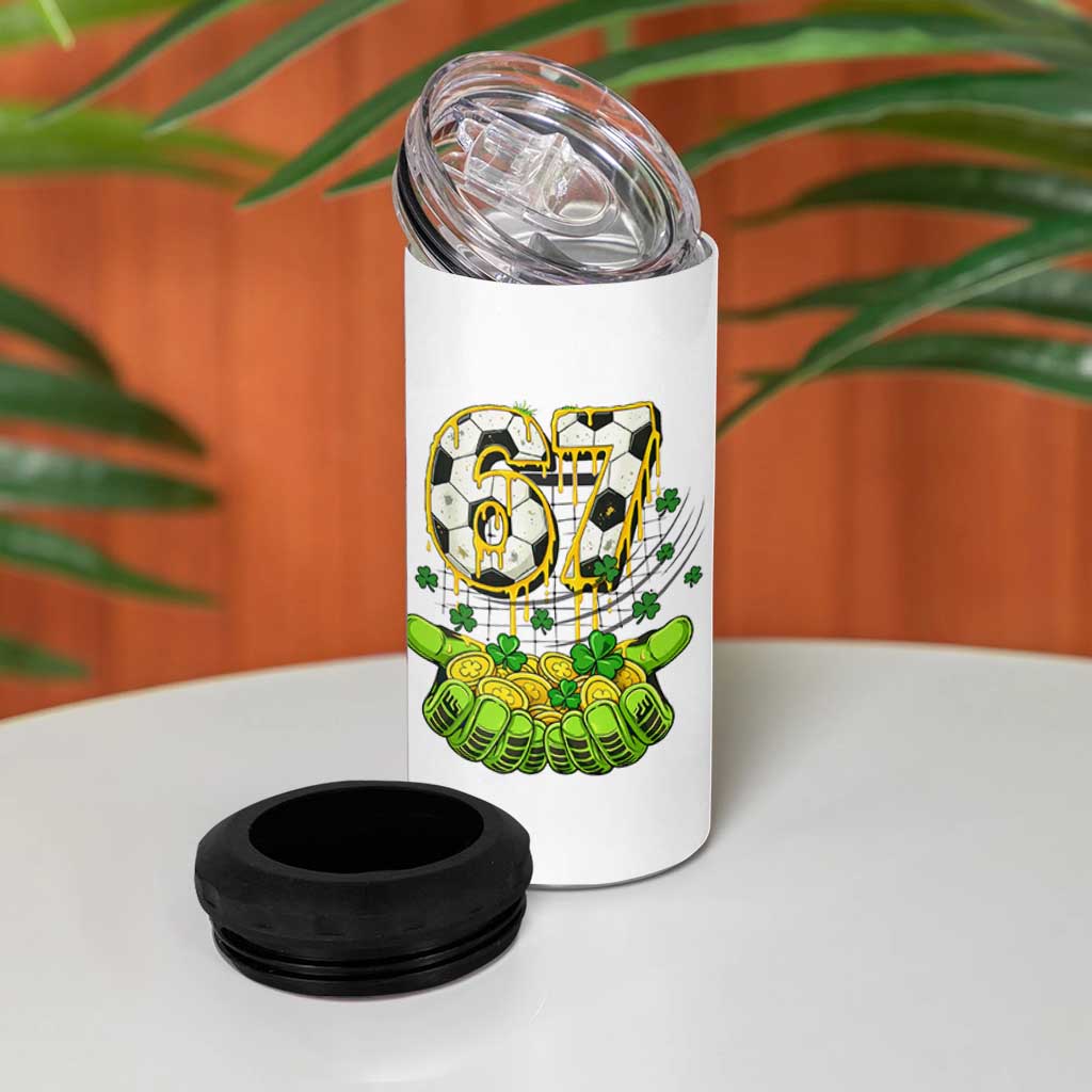 67 Soccer St Patricks Day 4 in 1 Can Cooler Tumbler Funny Six Seven Gen Alpha Meme Drip