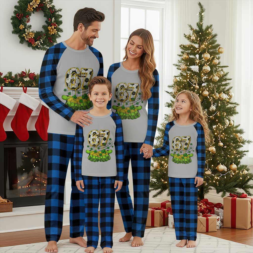 67 Soccer St Patricks Day Plaid Pajama Set Funny Six Seven Gen Alpha Meme Drip