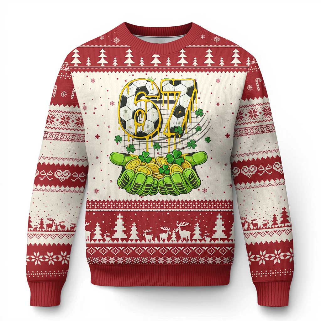 67 Soccer St Patricks Day Ugly Christmas Sweater Funny Six Seven Gen Alpha Meme Drip