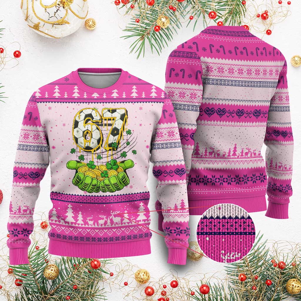 67 Soccer St Patricks Day Ugly Christmas Sweater Funny Six Seven Gen Alpha Meme Drip
