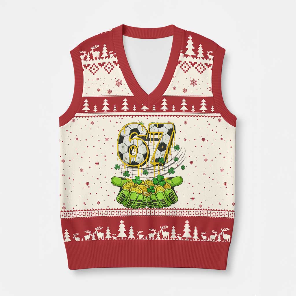 67 Soccer St Patricks Day V-Neck Knit Sweater Vest Funny Six Seven Gen Alpha Meme Drip