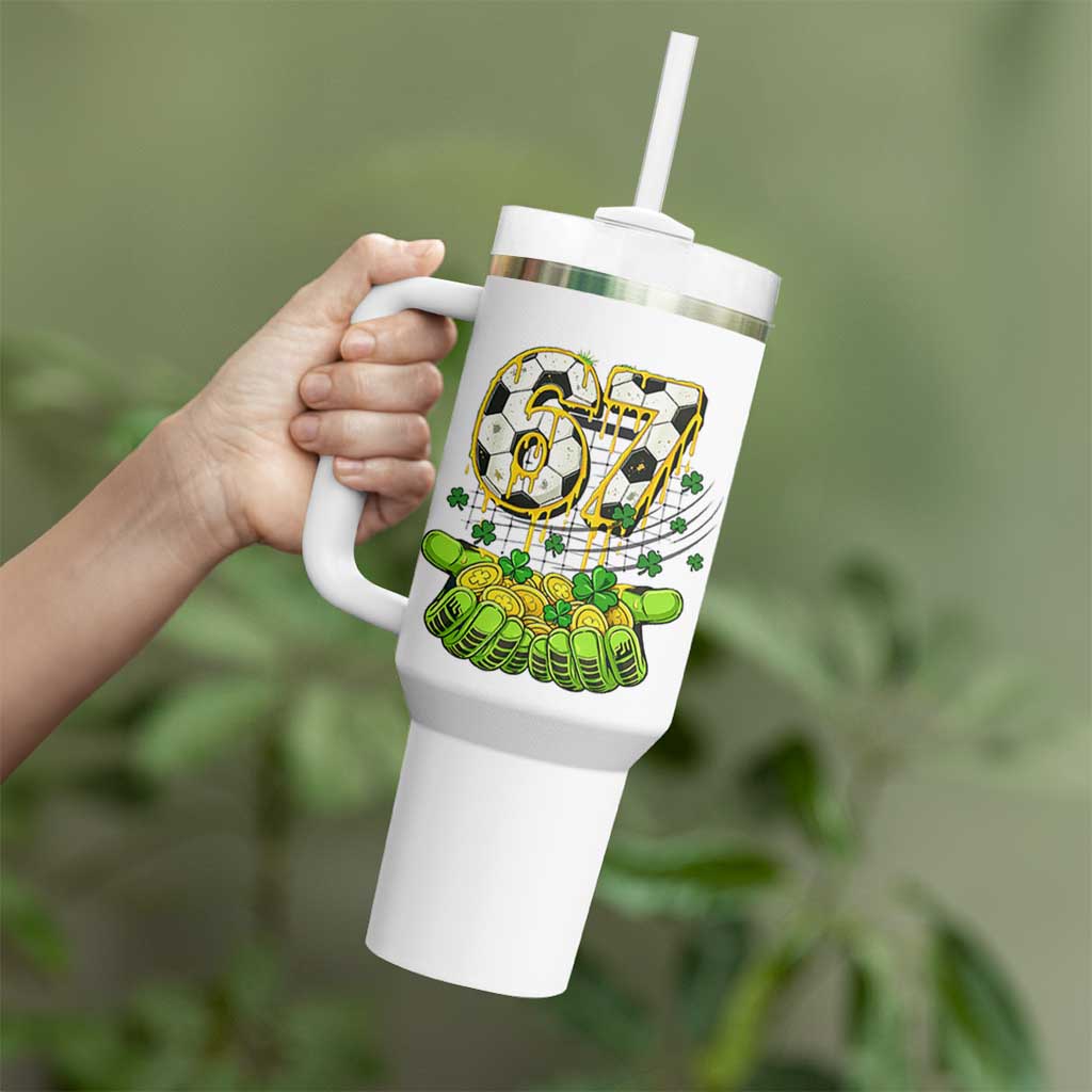 67 Soccer St Patricks Day Tumbler With Handle Funny Six Seven Gen Alpha Meme Drip