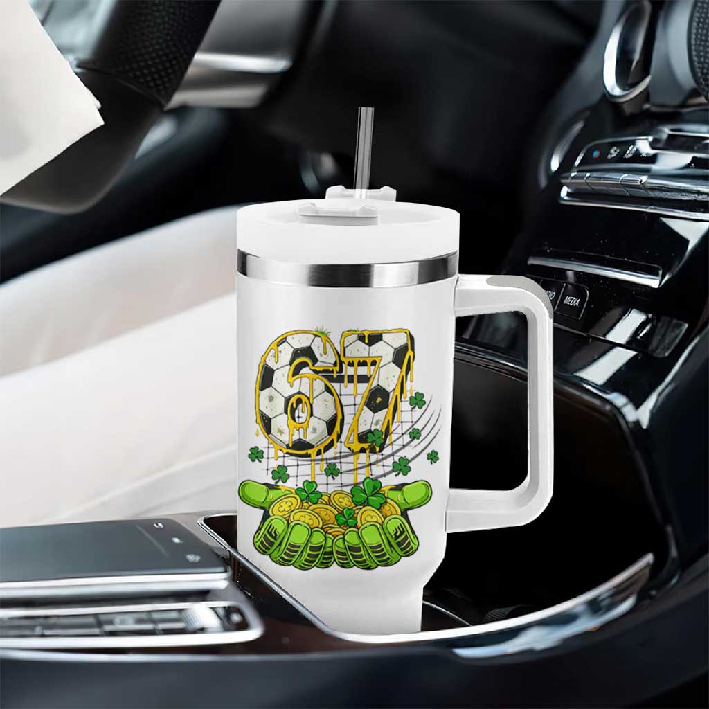 67 Soccer St Patricks Day Tumbler With Handle Funny Six Seven Gen Alpha Meme Drip