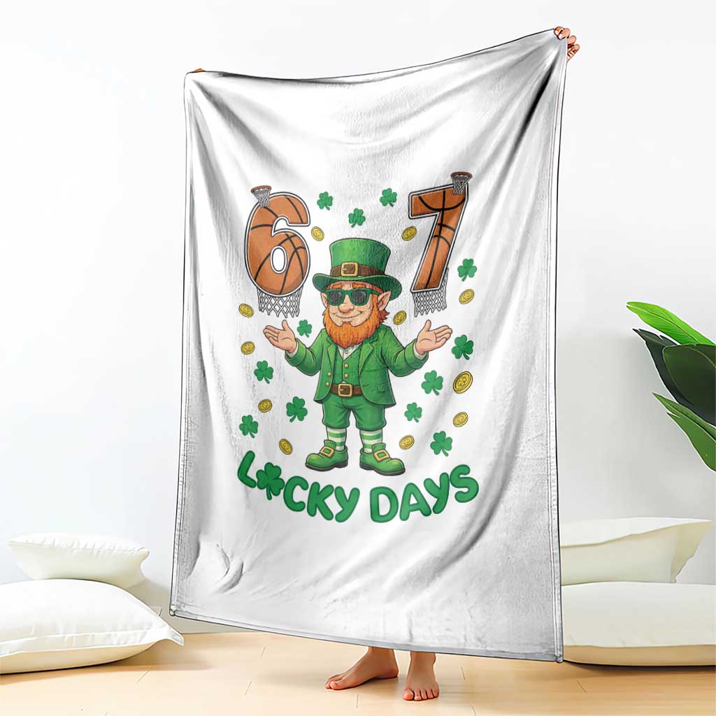 67 Basketball St Patricks Day Throw Blanket Funny Six Seven Leprechaun Meme