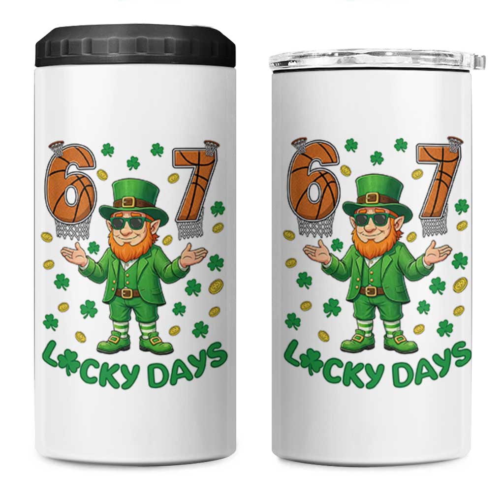 67 Basketball St Patricks Day 4 in 1 Can Cooler Tumbler Funny Six Seven Leprechaun Meme