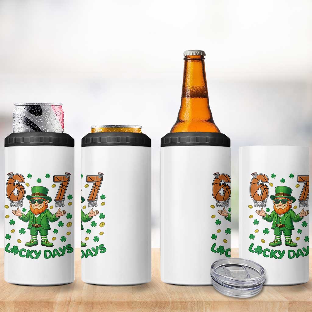 67 Basketball St Patricks Day 4 in 1 Can Cooler Tumbler Funny Six Seven Leprechaun Meme