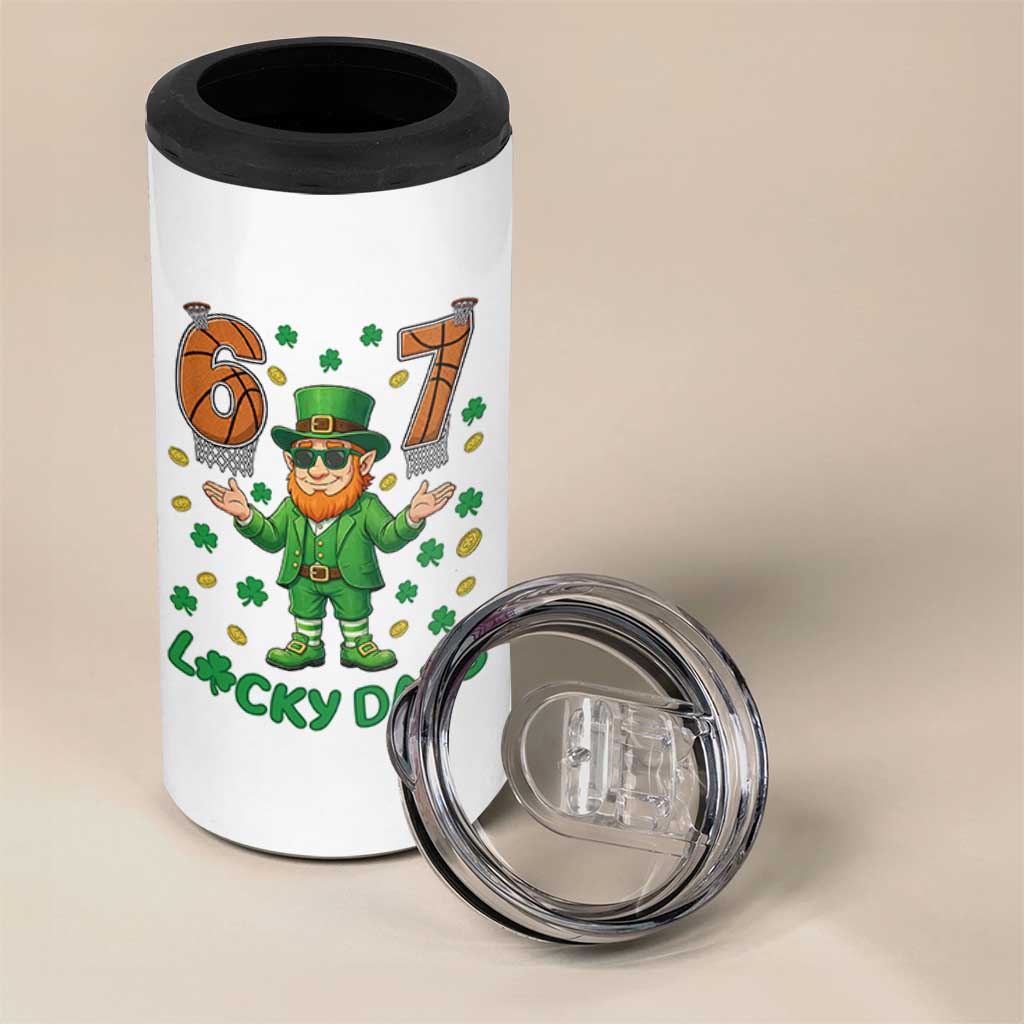 67 Basketball St Patricks Day 4 in 1 Can Cooler Tumbler Funny Six Seven Leprechaun Meme
