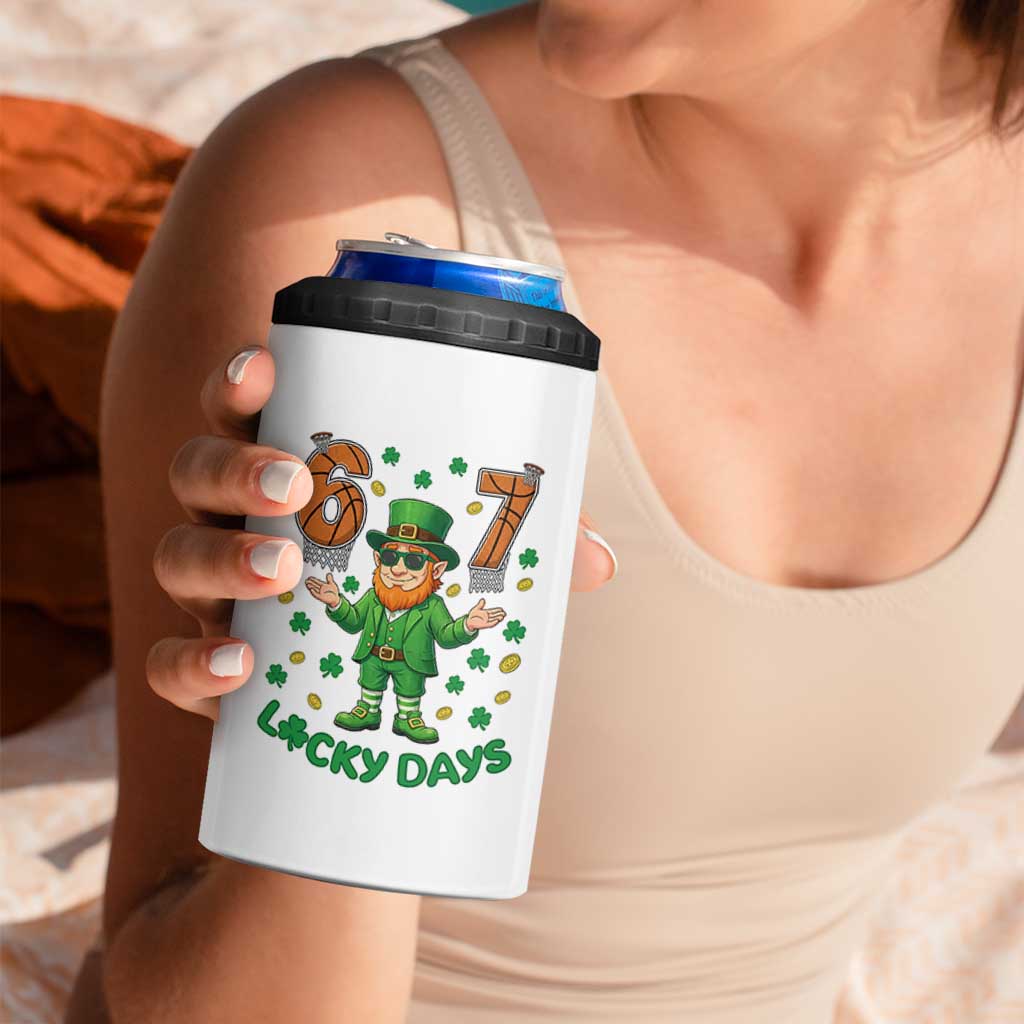 67 Basketball St Patricks Day 4 in 1 Can Cooler Tumbler Funny Six Seven Leprechaun Meme