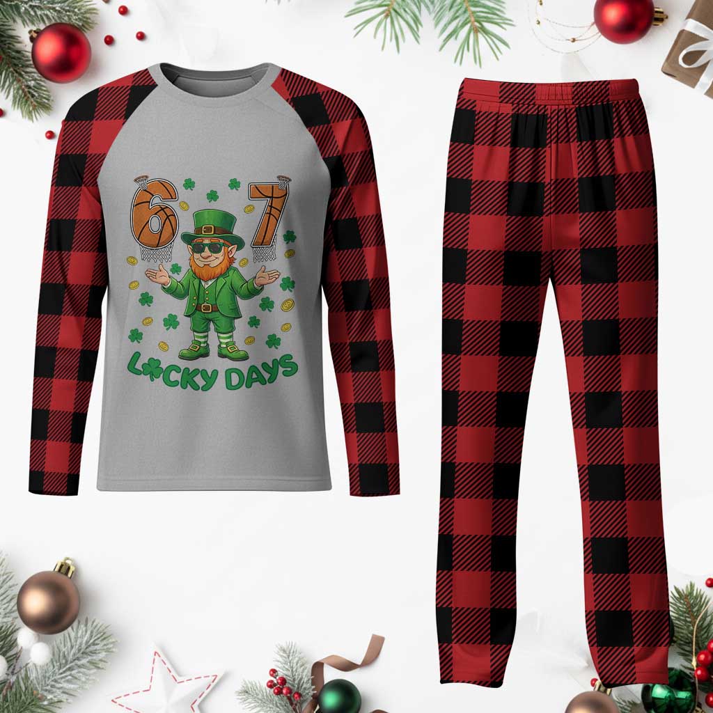 67 Basketball St Patricks Day Plaid Pajama Set Funny Six Seven Leprechaun Meme