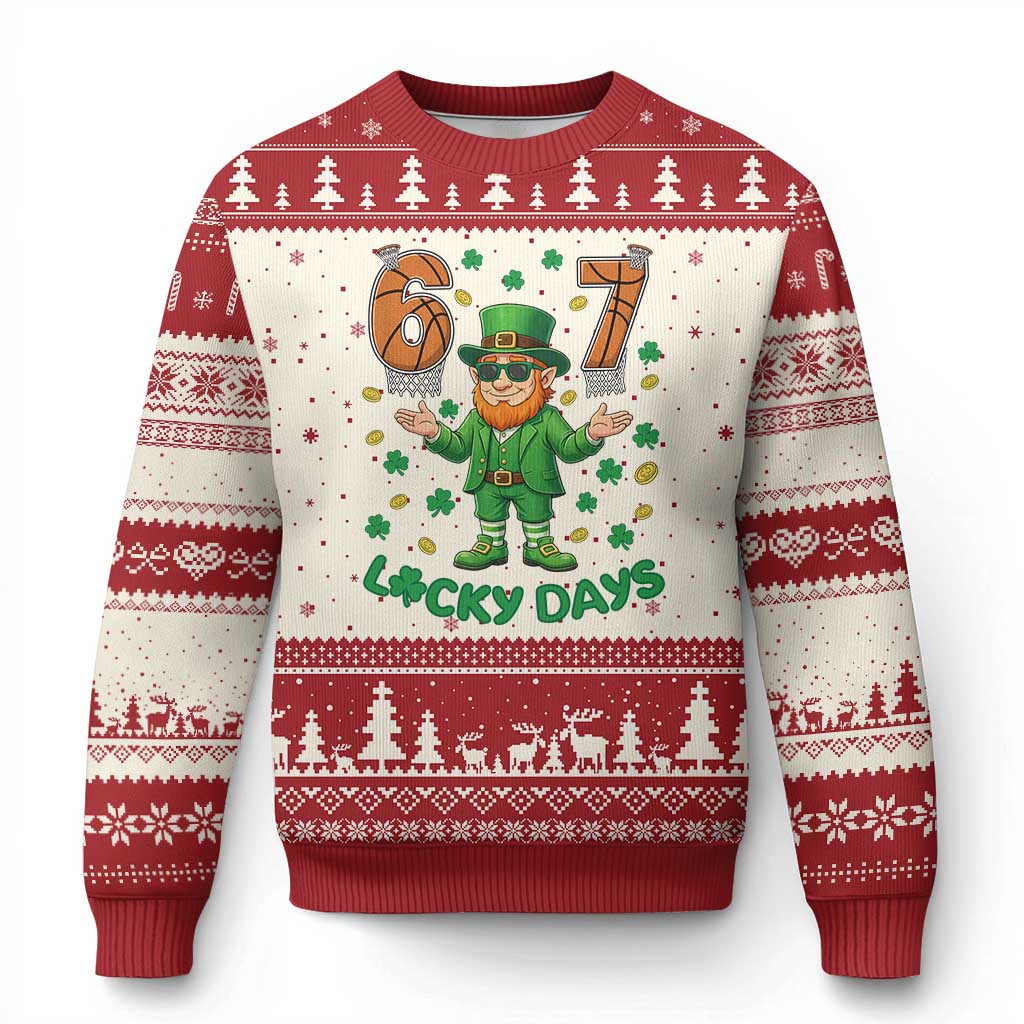 67 Basketball St Patricks Day Ugly Christmas Sweater Funny Six Seven Leprechaun Meme