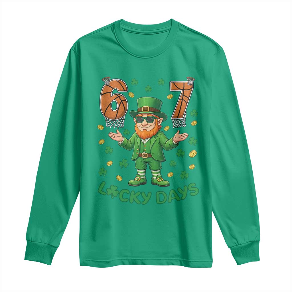 67 Basketball St Patricks Day Long Sleeve Shirt Funny Six Seven Leprechaun Meme
