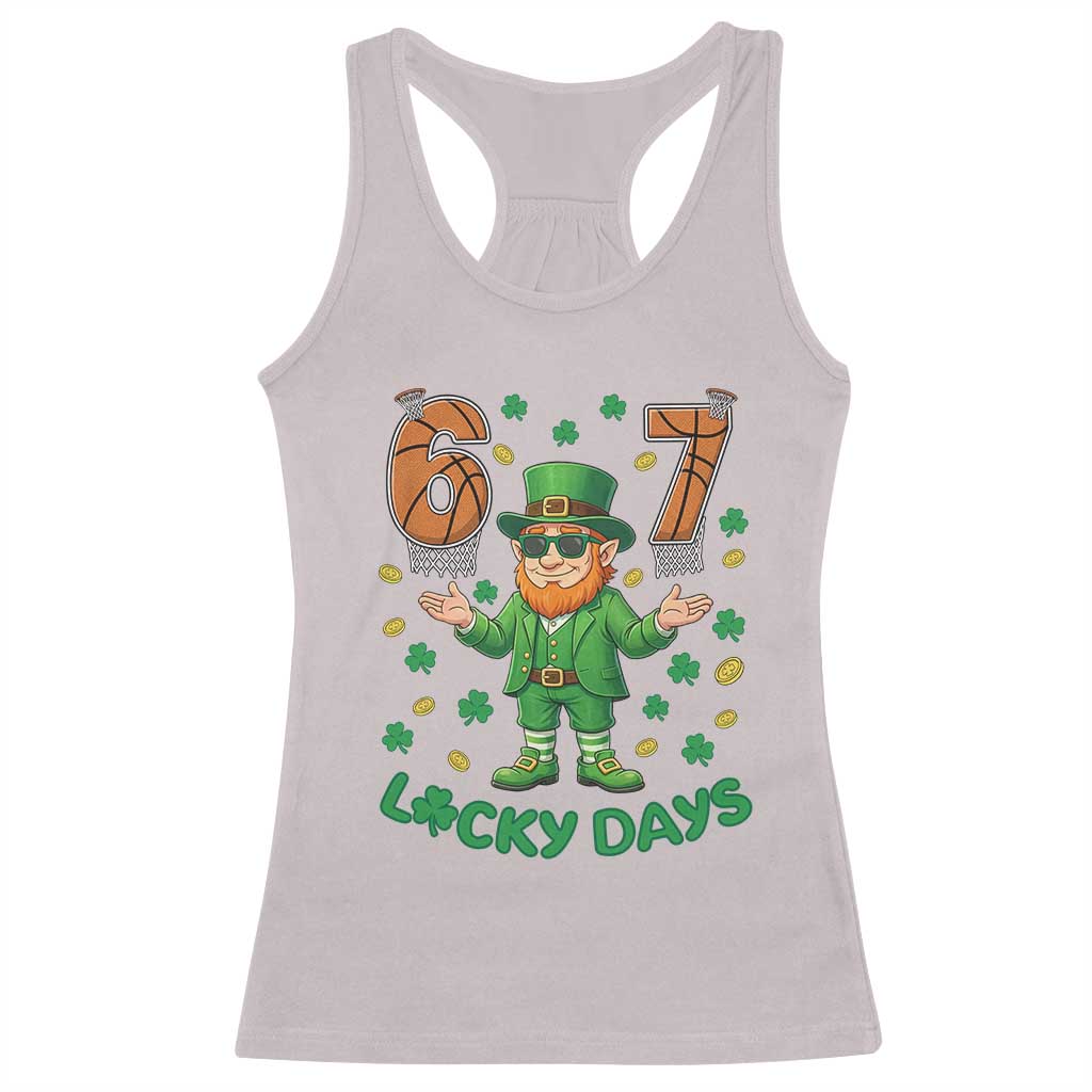 67 Basketball St Patricks Day Racerback Tank Top Funny Six Seven Leprechaun Meme