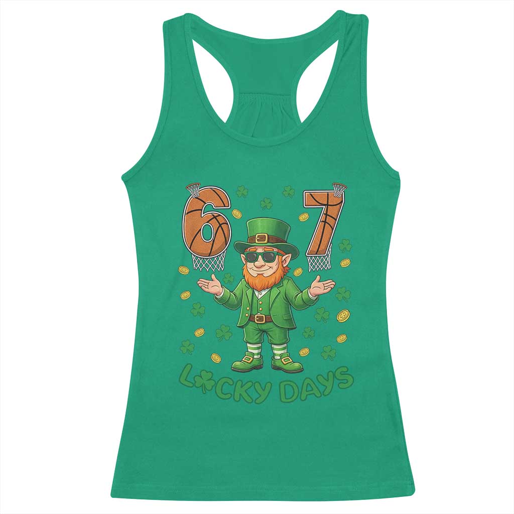 67 Basketball St Patricks Day Racerback Tank Top Funny Six Seven Leprechaun Meme