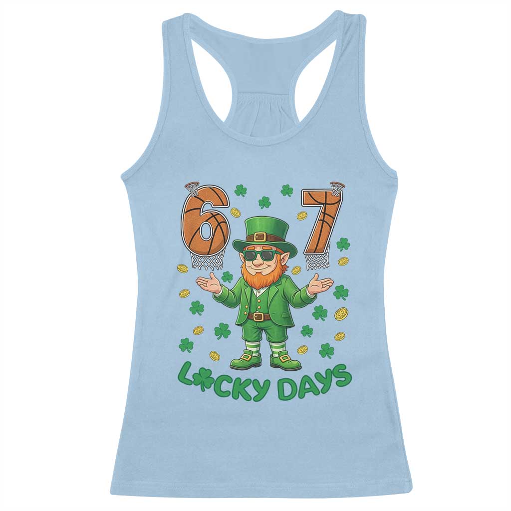 67 Basketball St Patricks Day Racerback Tank Top Funny Six Seven Leprechaun Meme