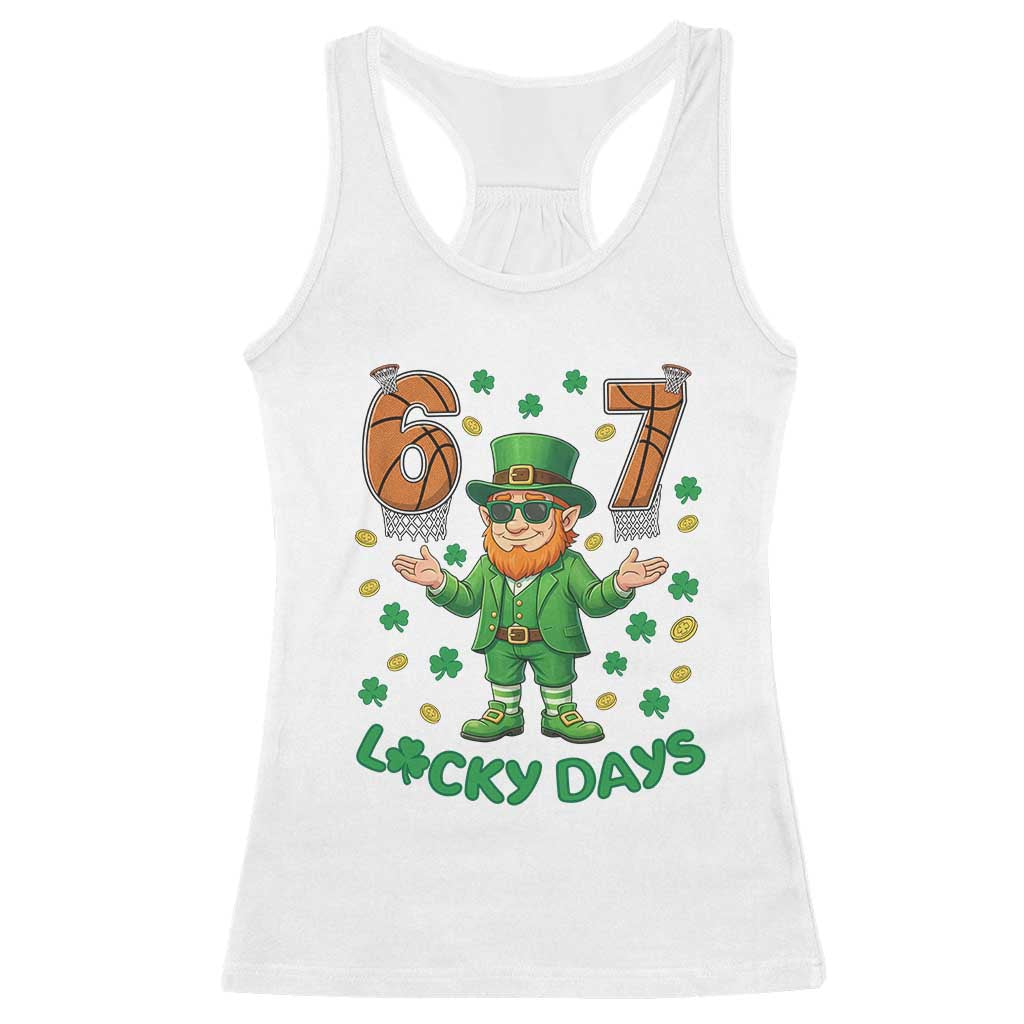 67 Basketball St Patricks Day Racerback Tank Top Funny Six Seven Leprechaun Meme