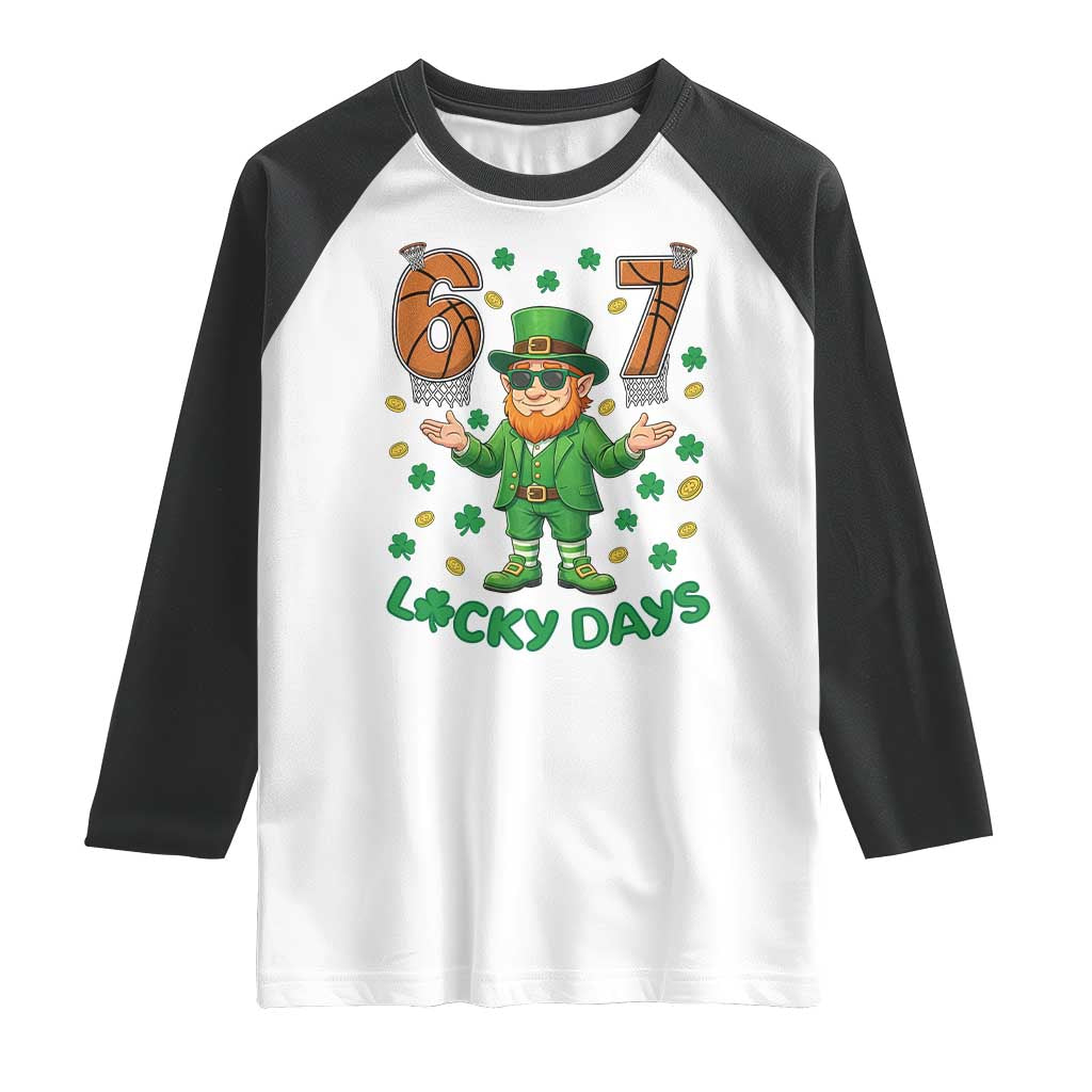 67 Basketball St Patricks Day Raglan Shirt Funny Six Seven Leprechaun Meme