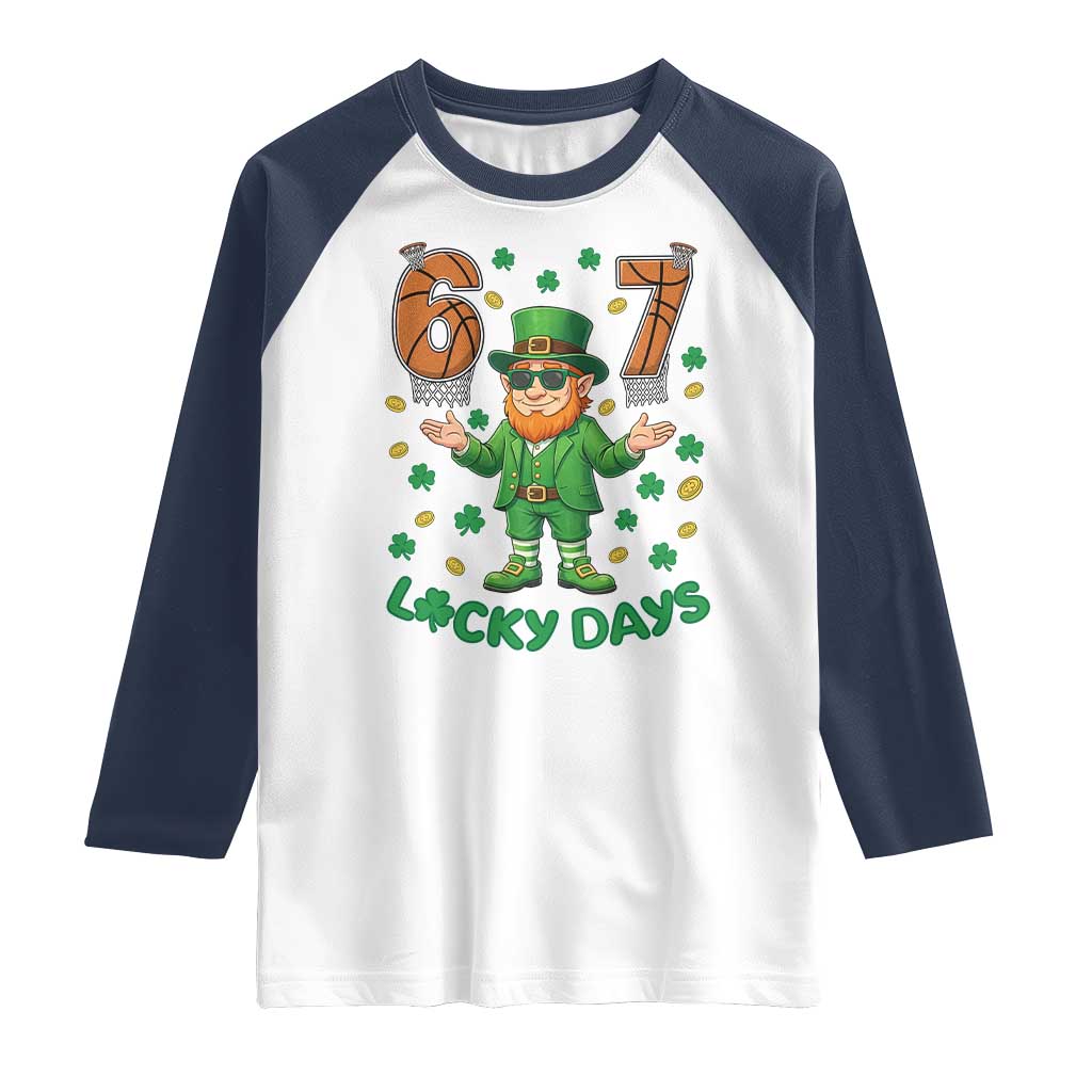 67 Basketball St Patricks Day Raglan Shirt Funny Six Seven Leprechaun Meme