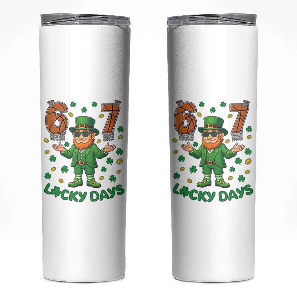 67 Basketball St Patricks Day Skinny Tumbler Funny Six Seven Leprechaun Meme