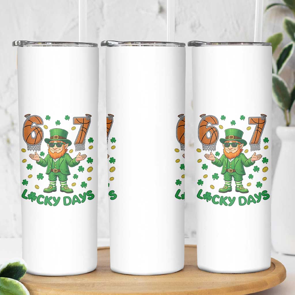 67 Basketball St Patricks Day Skinny Tumbler Funny Six Seven Leprechaun Meme