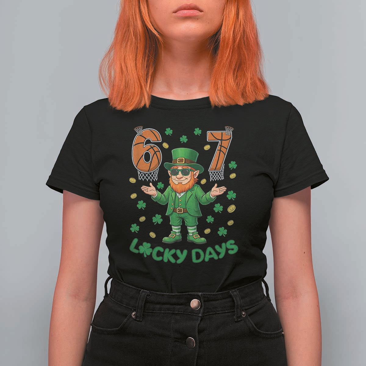67 Basketball St Patricks Day T Shirt For Women Funny Six Seven Leprechaun Meme